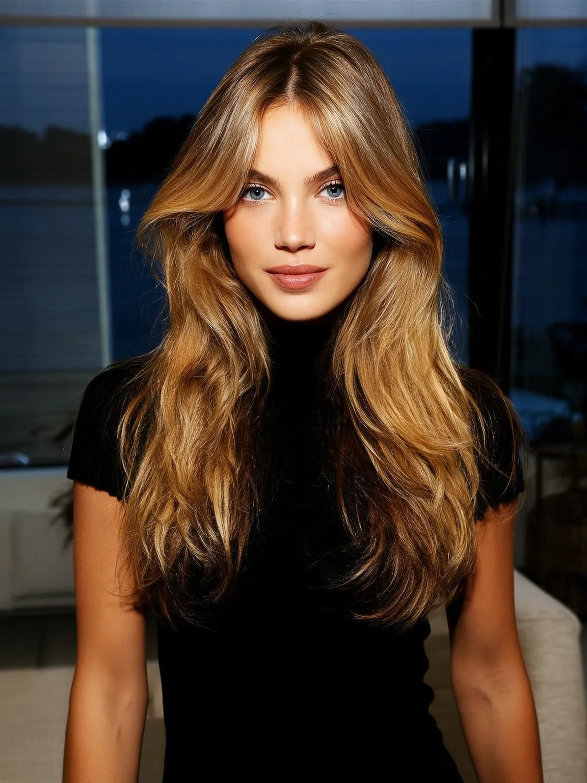 Voluminous Long Layers with Golden Honey Blonde Balayage